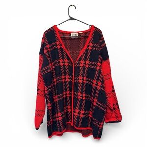 Vintage Y2K Era Stefano International Red & Black Checkered Cardigan Large-Read!